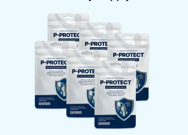 Six P-Protect men's wellness patch pouches shown in supplied bundle photo